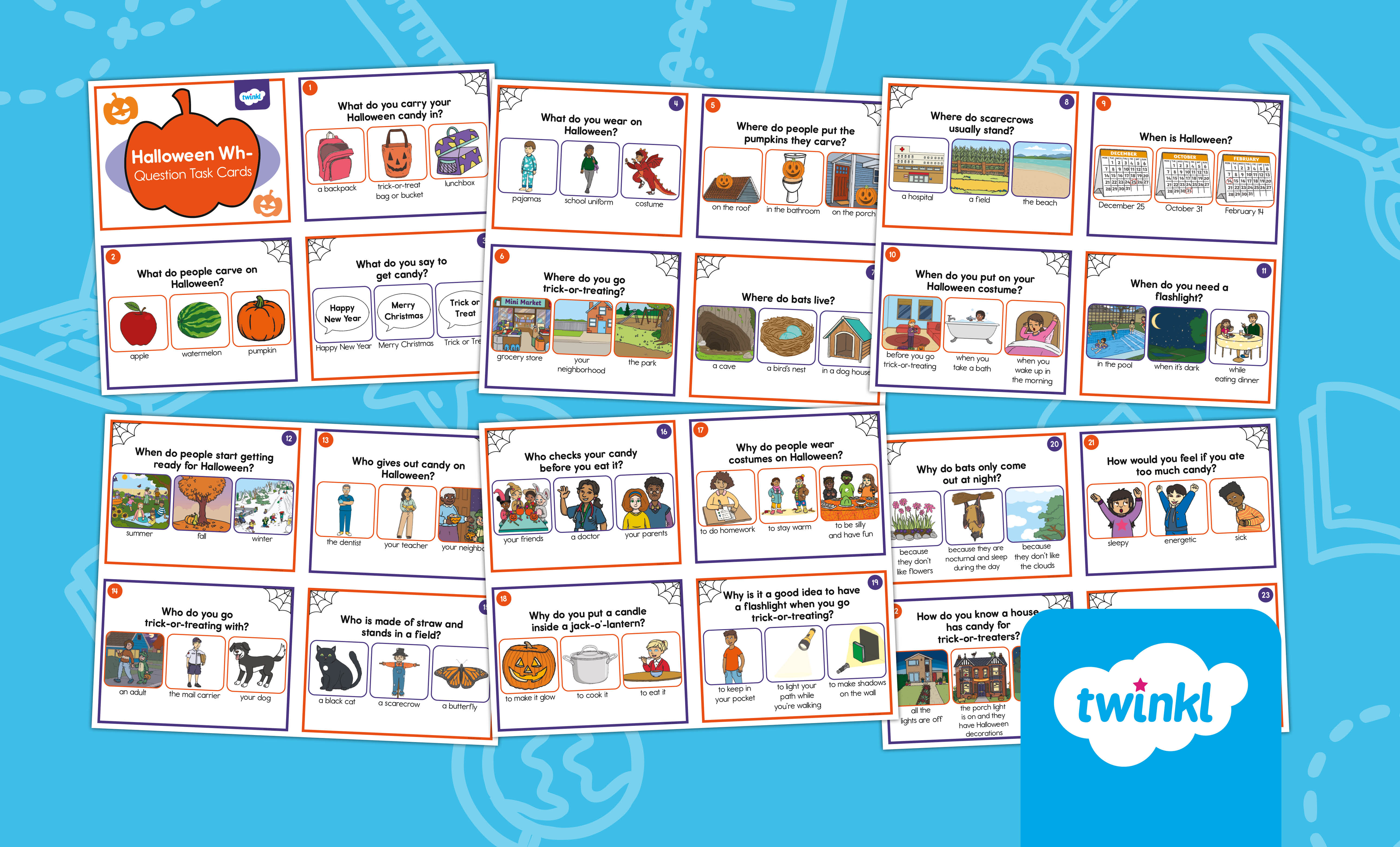 Halloween Wh- Question Task Cards for SLP