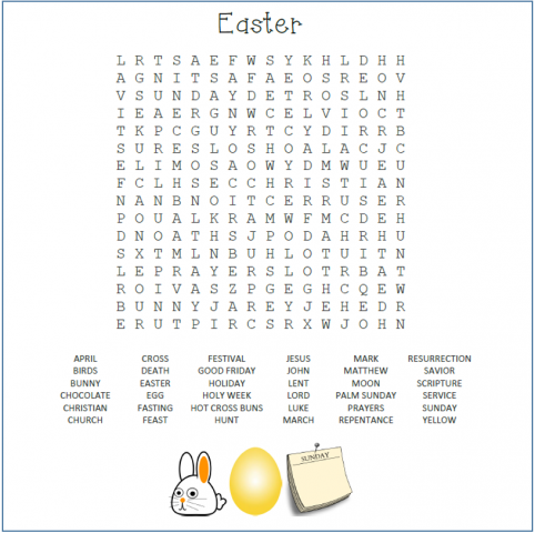 Easter wordsearch - 36 terms to find