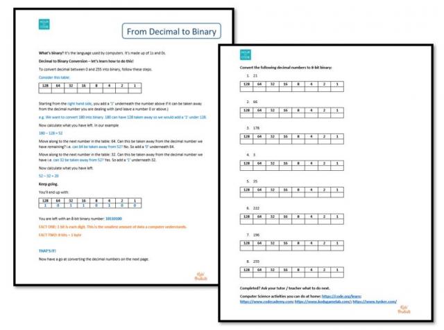 Hour of Code Task - Decimal to Binary conversions